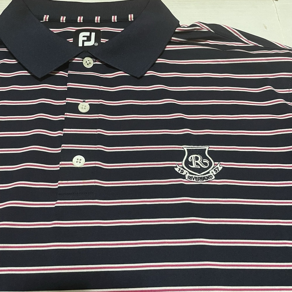 FootJoy Polo Shirt Mens Size XXL Navy Stripes Golf Riverbend 1957 Logo